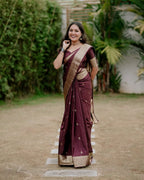 Wine Zari Border Silk Saree - view 4 of 5