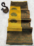 Yellow & Grey Lotus Motif Silk Saree - view 2 of 5